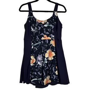 La Isla One Piece Built-In Bra Swimsuit Deep Purple Floral Flowy‎ Size 14